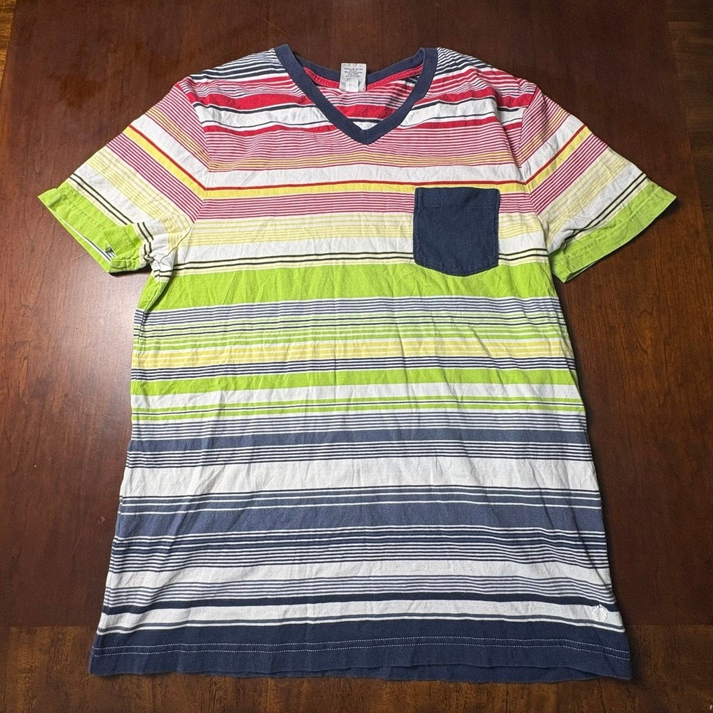 Hang Ten Striped V-Neck Pocket T-Shirt Large
